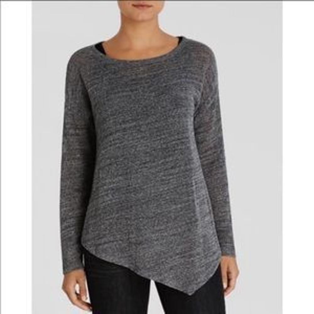 Eileen Fisher Open Knit Asymmetric Sweater M Cotton Melange Mesh Lagenlook Grung